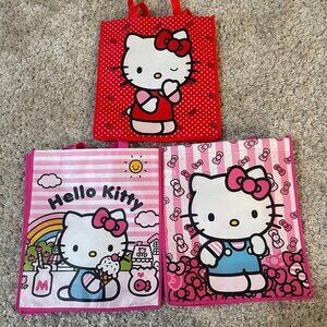 Hello Kitty Tote Bag Lot of 3 Pink Red Sanrio Reusable Shopper Bags